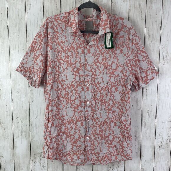A-Frame Shirt Mens XL Slim Short Sleeve Button Up Pinky /Peach Floral NWT - Picture 1 of 8